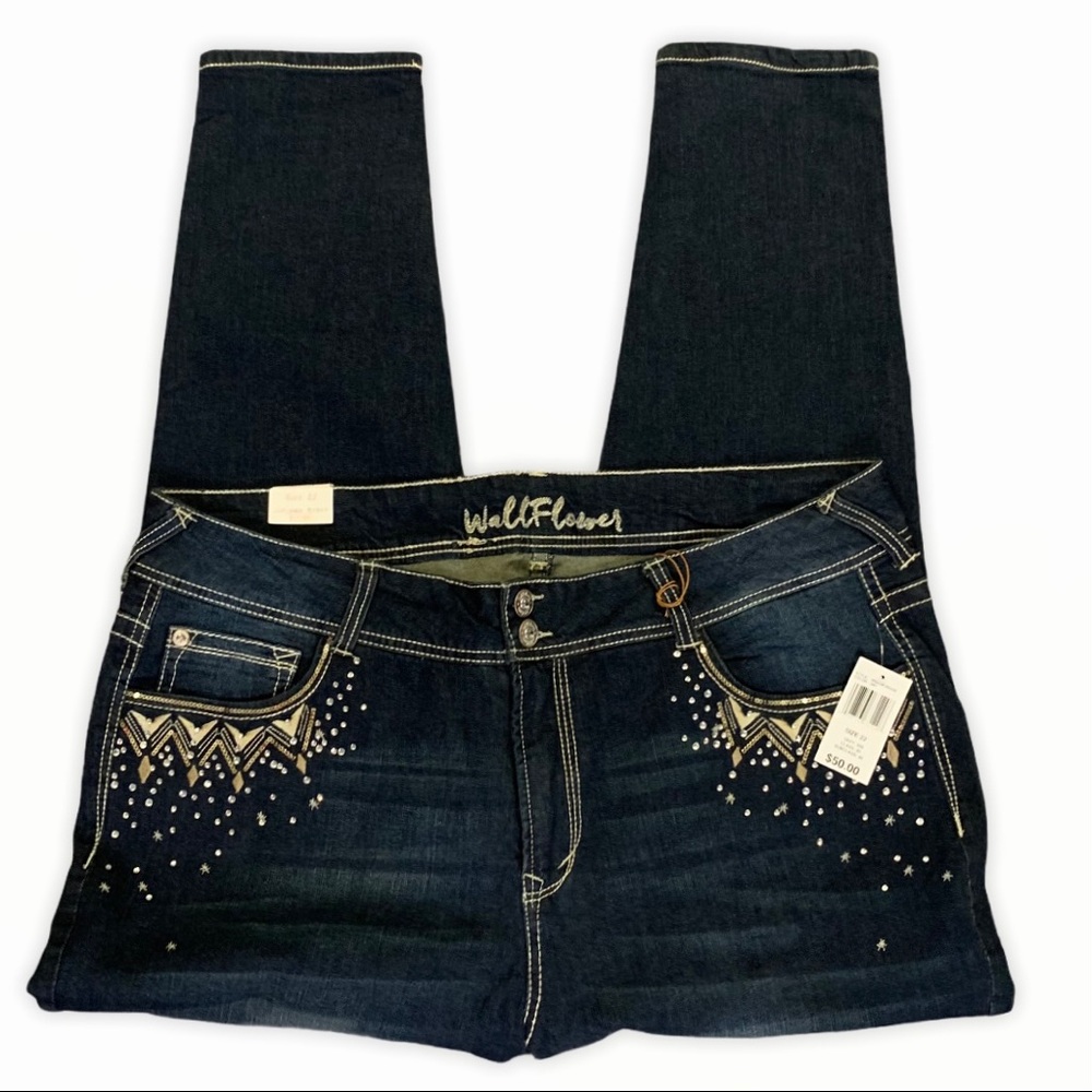 Wallflower Dark Blue High-Rise Jeans with Embellished Pocket Detail